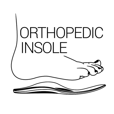 Linear Vector Illustration Bare foot man with orthopedic insole. Isolated on White Background.のイラスト素材