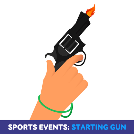 Vector flat icon sport events - starting gun. booklets, brochures, promotional materials, banners, web design. Isolated on a white backgroundのイラスト素材