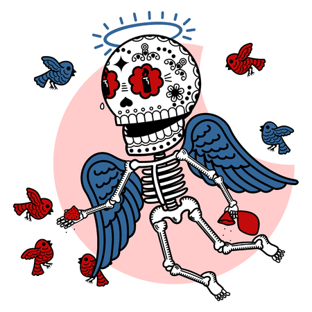Calaveras. Vector flat and linear Illustration of skeleton. Web banners, advertisements, brochures, business templates. Isolated on a white background.のイラスト素材