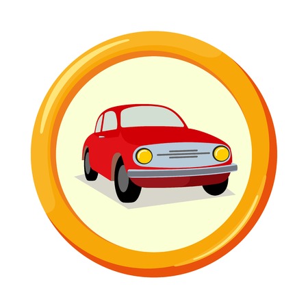 Vector flat insurance icons. Car Insurance. Round yellow frame. Advertisements, signs, stickers, banners signage. Isolated on a white backgroundのイラスト素材