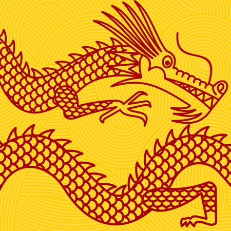 Vector illustration oriental dragon. Traditional Japanese and Chinese symbol. Advertisements, signs, stickers, web banners, signage. On a yellow background.のイラスト素材