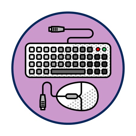 Keyboard and mouse pad vector icon in line style. Computer, network and mobile devices. Network connections. Advertisements, signs, stickers, web banners, web sites. Isolated on a white backgroundのイラスト素材