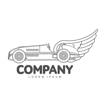 Elegant sport racing car logo templates. Vintage style sport racing car badges and labels. Black and white logo templates for your design. Vector illustration isolated on a white backgroundのイラスト素材