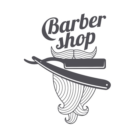 Barber shop logo templates. Hair, beard, razor, scissors, comb. Vintage style wine badges and labels. Black and white logo templates for your design. Vector illustration isolated on white background.のイラスト素材