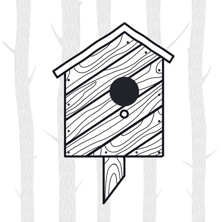 Spring vector illustration with wooden birdhouses. Trees, tree buds, thaw, birds. Web graphics, banners, advertisements, brochures, business templates. Isolated on a white backgroundのイラスト素材