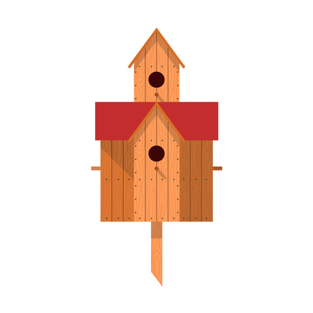 Spring vector illustration with wooden birdhouses. Trees, tree buds, thaw, birds. Web graphics, banners, advertisements, brochures, business templates. Isolated on a white backgroundのイラスト素材