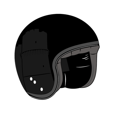 Vector illustration of motorcycle helmet. Emblems and label. Trendy vintage helmet for drivers of motorcycles and scooters, popular means of transport in a modern city. Isolated on a white backgroundのイラスト素材