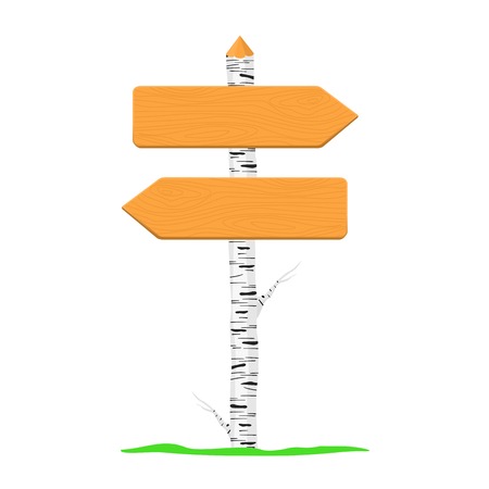 Wooden signboards, wood arrow sign vector template. Vector illustration isolated on white background.のイラスト素材