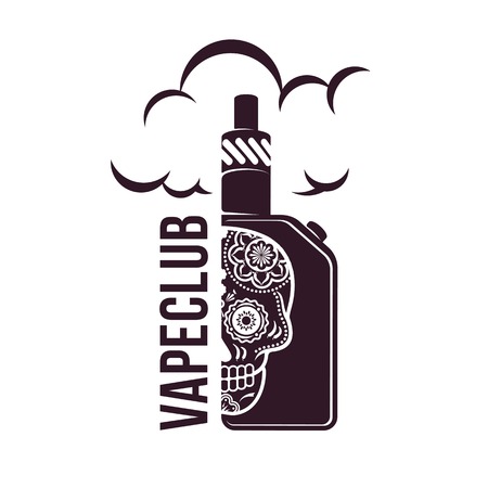 Vape, e-cigarette emblems, labels, prints and logo. Vector vintage illustration. Isolated on white background.のイラスト素材