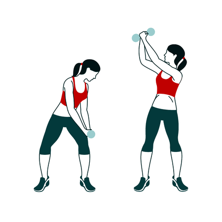 Fitness, Aerobic and workout exercise in gym. Vector set of workout icons in flat style isolated on white background.のイラスト素材