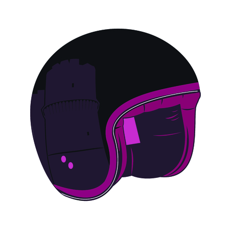 Vector illustration of motorcycle helmet. Emblems and label. Trendy vintage helmet for drivers of motorcyclesのイラスト素材
