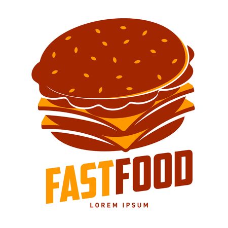 Hamburger logo vector illustration. Vintage style badges and labels design concept for american fast food. Two colors logo templates for your design. Isolated on a white backgroundのイラスト素材
