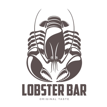 Vector vintage logo template lobster bar. Sea food, craft beer, alcohol, ale, brewery, bar, shop emblems and label. Branding identity corporate logo design template. Isolated on a white backgroundのイラスト素材