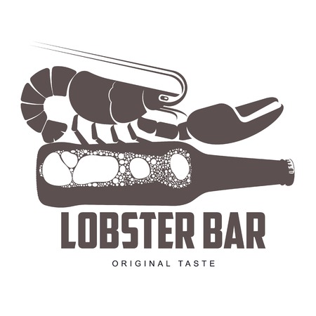 Vector vintage logo template lobster bar. Sea food, craft beer, alcohol, ale, brewery, bar, shop emblems and label. Branding identity corporate logo design template. Isolated on a white backgroundのイラスト素材