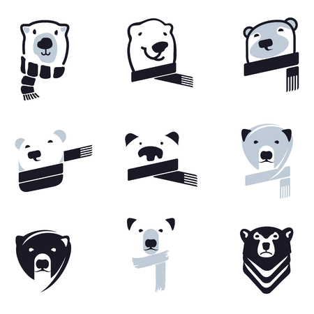 Set of stylized graphic polar bear logo templates. Collection of creative polar bear logotype templates, growth, development, power concept. Vector illustration isolated on white background.のイラスト素材