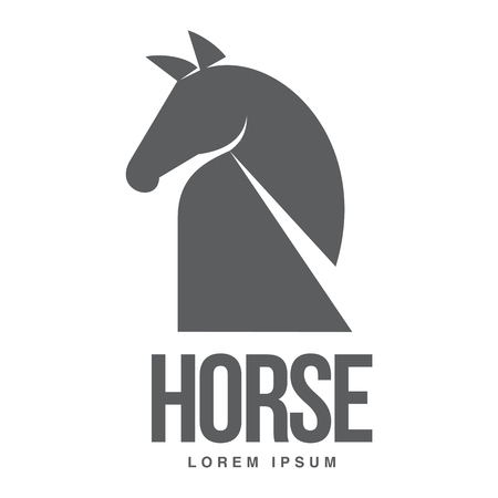 Horse profile graphic logo template, vector illustration on white background. Stylish horse head and body outline for stable, farm, race logo designのイラスト素材
