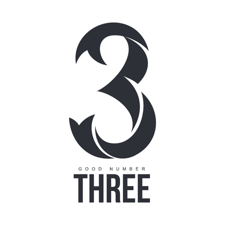 Number three logo templates. Black and white graphic number three logo templates, corporate identity, vector illustrations isolated on white background.のイラスト素材