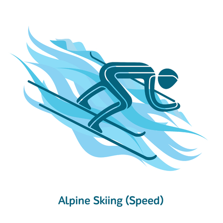 Alpine Skiing icon. Sport species of events in 2018. Winter sports games icons, vector pictograms for web, print and other projects. Vector illustration isolated on a white backgroundのイラスト素材