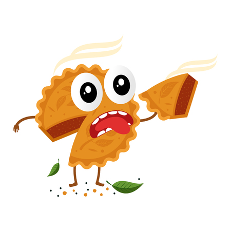 Funny meat pies, rolls, quiche character, cartoon vector illustration isolated on white background.のイラスト素材