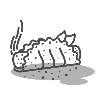 Meat pie, roll, quiche vector line two color illustration. Hot, fresh, tasty and organic.のイラスト素材