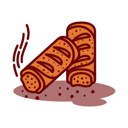 Meat pie, roll, quiche vector line two color illustration. Hot, fresh, tasty and organic.のイラスト素材