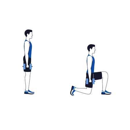 Fitness exercises for strong and beautiful legs. Fitness, aerobic and workout exercise in gym. Set of gym vector icons in line style isolated on white background.のイラスト素材