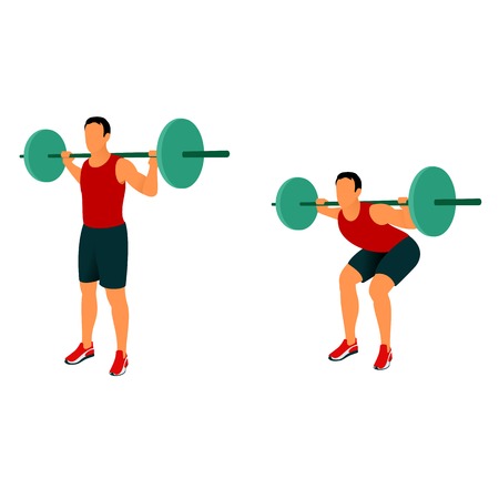 Fitness exercises for strong and beautiful body. Fitness, Aerobic and workout exercise in gym. Vector set of gym icons in line style isolated on white background. People in gym. Gym equipment.のイラスト素材