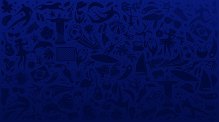 Vector illustration green background. World of Brasil pattern with modern and traditional elements. 2019 trend. Championship Conmeball Copa America 2019 in Brazil. Vector illustration in flat style.のイラスト素材
