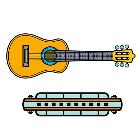 Music instruments. Colorful music background. Vector illustrationのイラスト素材