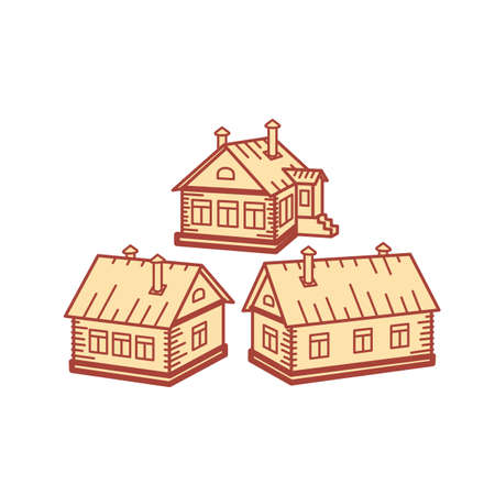 Wooden house, house on the nature. Vector illustration in flat and line style.のイラスト素材