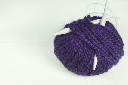 Blue ball of wool for knittingの写真素材