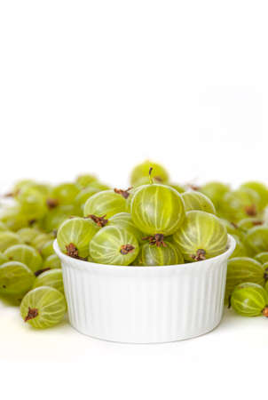 Ripe green gooseberry berry. Green gooseberry isolated on white backgroundの写真素材