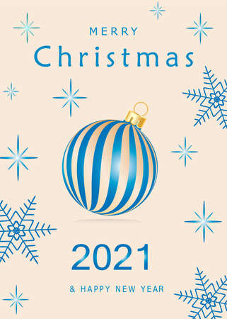Happy New Year card or Merry Christmas greeting poster for festive winter holiday with golden gradient ball, tree on light background in modern design. Xmas poster flyer in vectorのイラスト素材