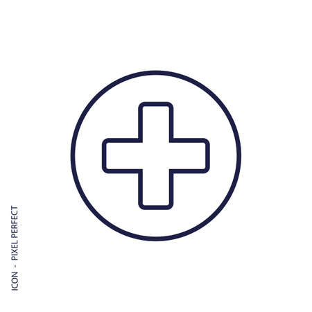 Medical cross vector thin line icon in flat design. Simple graphic symbol medical icons for website, clinic, hospital, pharmacy. Outline sign for web button, shop. Medicine and health symbol concept.のイラスト素材