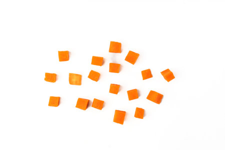 Carrot slice isolated on white background. top view. flat layの写真素材