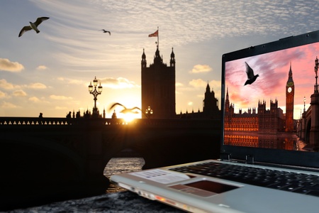London Parliament with notebook, UK