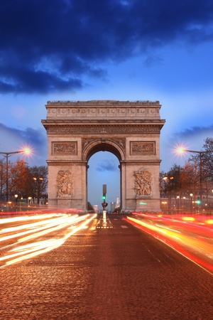 Paris, Famous Arc de Triumph in evening , France の写真素材