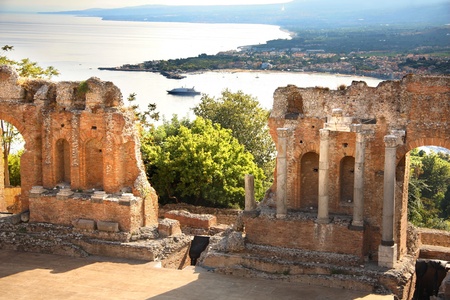 Taormina theater in Sicily, Italyの写真素材