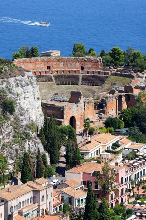 Taormina theater in Sicily, Italyの写真素材