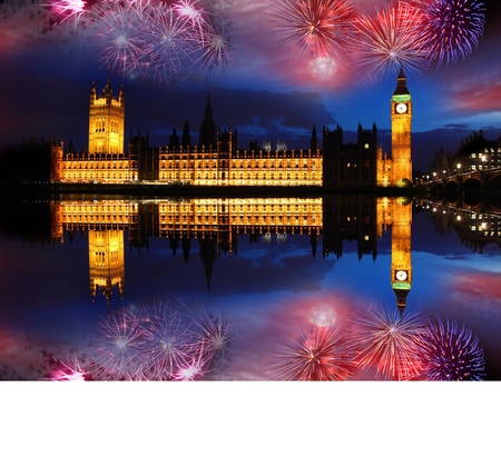 Big Ben with firework, celebration of The New Year in London, UKの写真素材