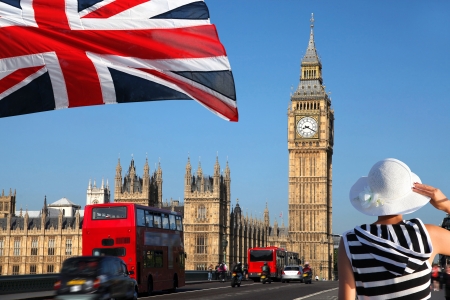 Big Ben with flag of England, London, UK の写真素材