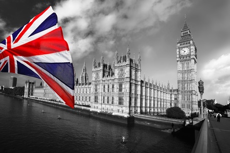 Big Ben with flag of England, London, UK の写真素材