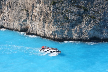 Greek coast with tourist boat , Zakynthos Island の写真素材