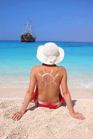 Summer paradise with Sexy Woman against azure seaの写真素材