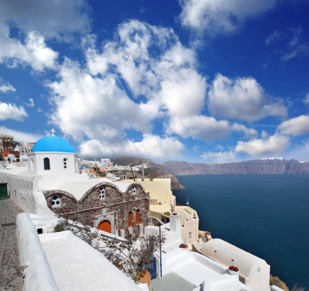 Amazing Santorini with churches and sea view in Greeceの写真素材