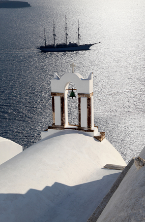 Amazing Santorini with church and sea view in Greeceの写真素材