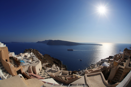 Santorini Island with sunset in Greeceの写真素材