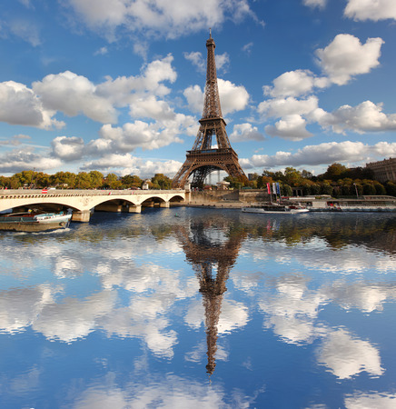 Eiffel Tower with bridge in Paris, Franceの写真素材
