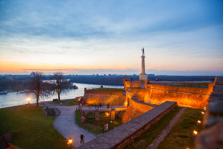 Statue of Victory with a monument in capital city Belgrade, Serbiaのeditorial素材