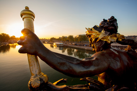 Bridge of Alexander III in Paris against sunset in Franceの写真素材